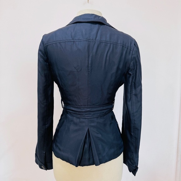 Prada 100% silk belted blazer jacket in navy blue - Picture 3 of 16